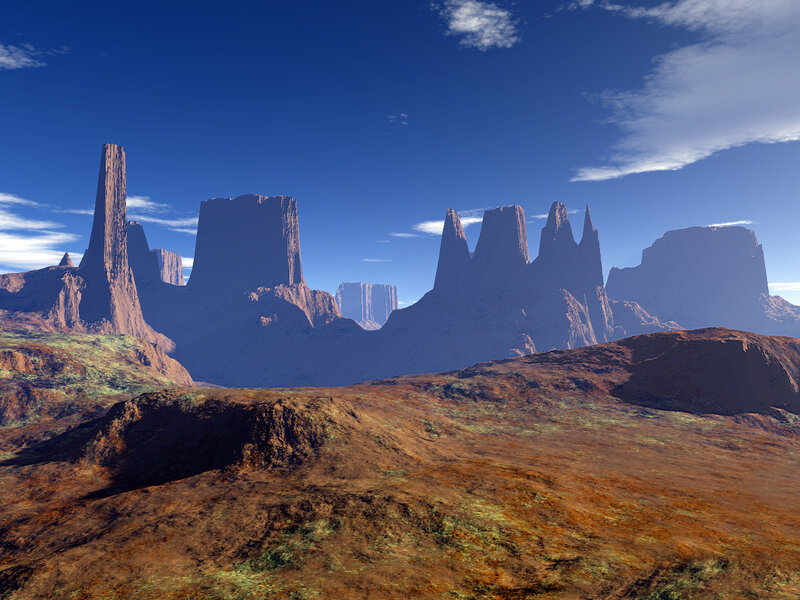 Rock Formations in Desert — Blue, Serene, Afternoon, 3d Render