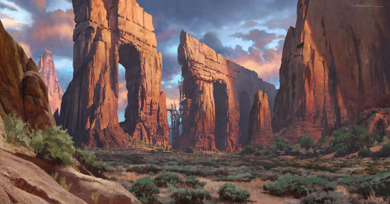 Rock Formations in Desert — Brown, Dramatic, Sunset, Digital Art
