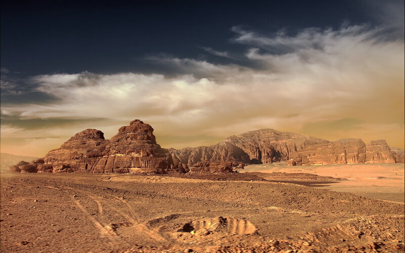 Rock Formations in Desert — Brown, Dramatic, Sunset, Photograph, Sand