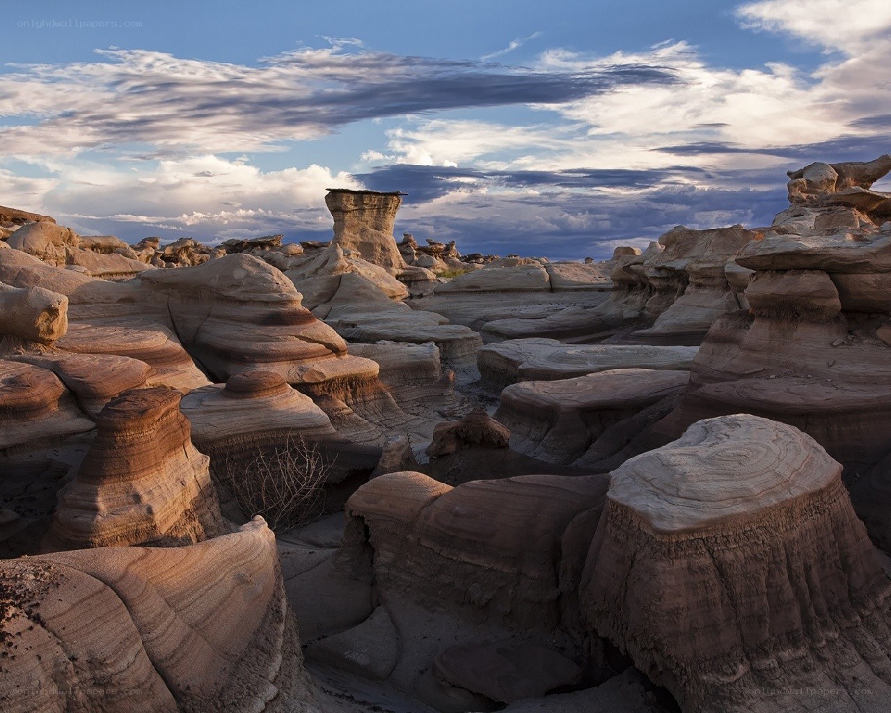 Rock formations in desert landscape