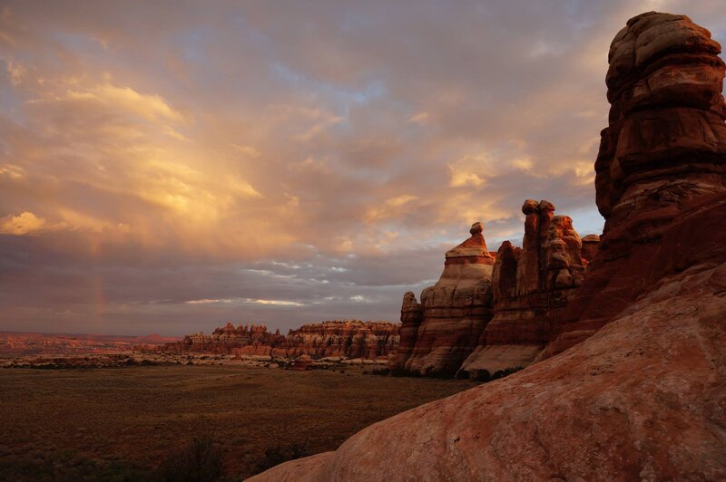 Rock Formations in Desert — Orange, Dramatic, Sunset, Photograph, Clouds