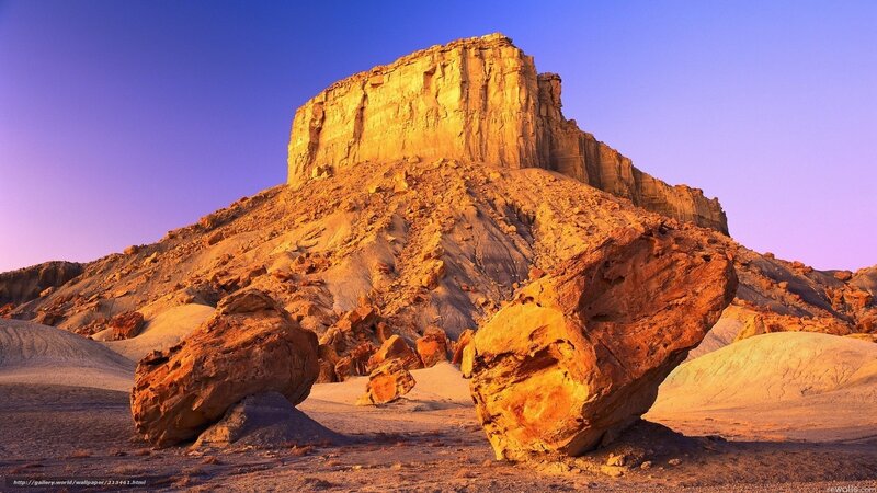 Rock Formations in Desert — Orange, Dramatic, Sunset, Photograph, Sand