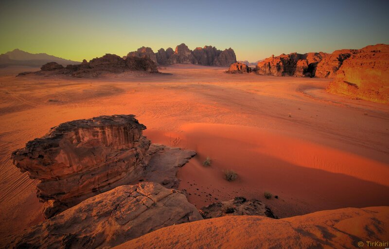 Rock Formations in Desert — Orange, Dramatic, Sunset, Photograph