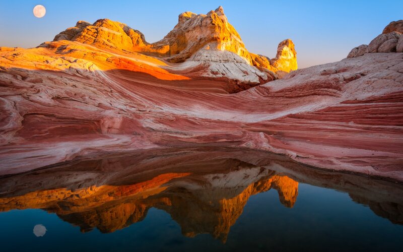 Rock Formations in Desert — Orange, Serene, Sunset