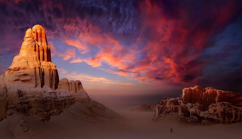 Rock Formations in Desert — Red, Dramatic