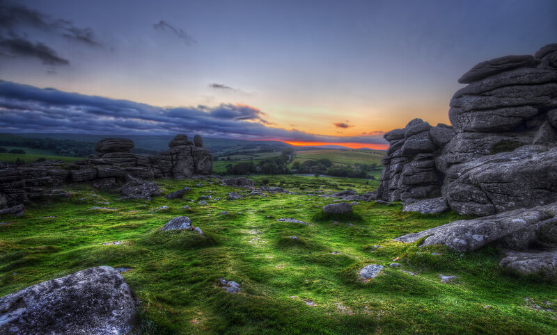 Rock Formations in Field — Green