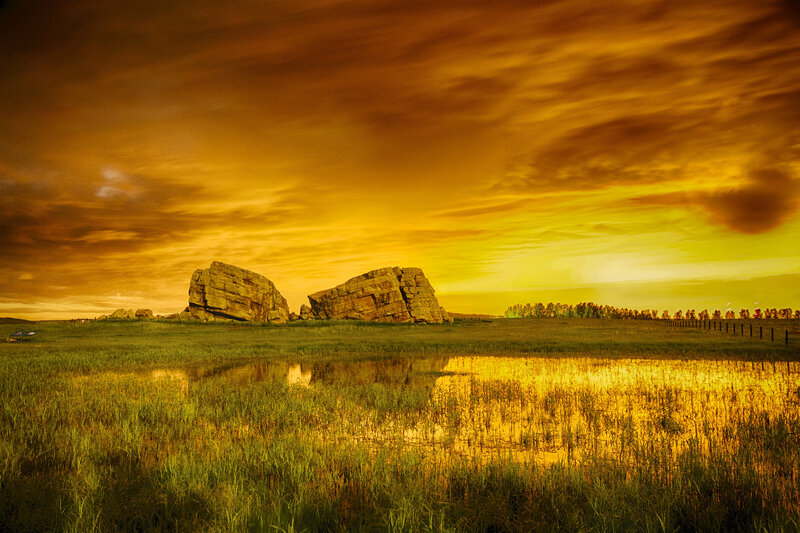 Rock Formations in Field — Yellow
