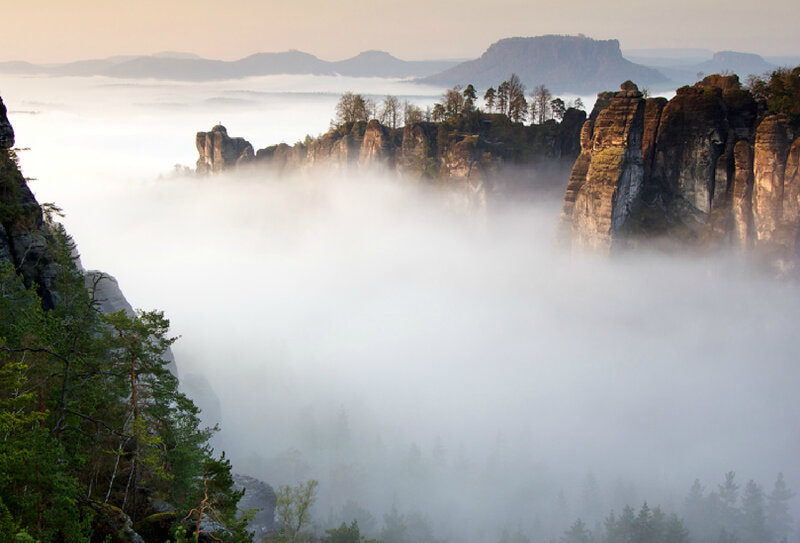 Rock Formations in Fog — White