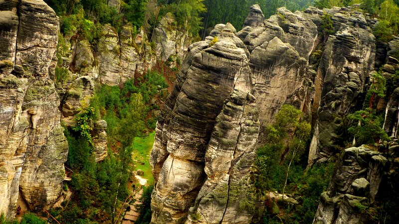 Rock Formations in Forest — Green, Natural, Afternoon