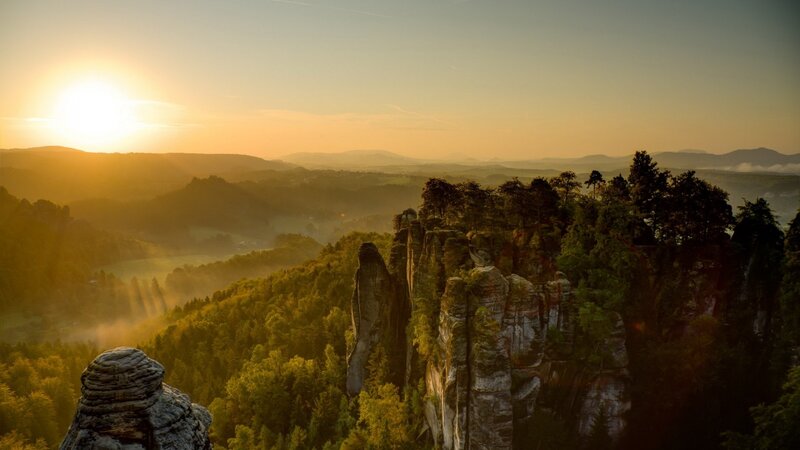 Rock Formations in Forest — Orange, Serene