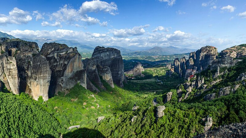 Rock Formations in Greece — Green, Serene, Afternoon, Photograph, Mountains
