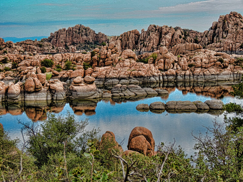 Rock Formations in Lake — Blue, Serene, Afternoon, Photograph, Rocks