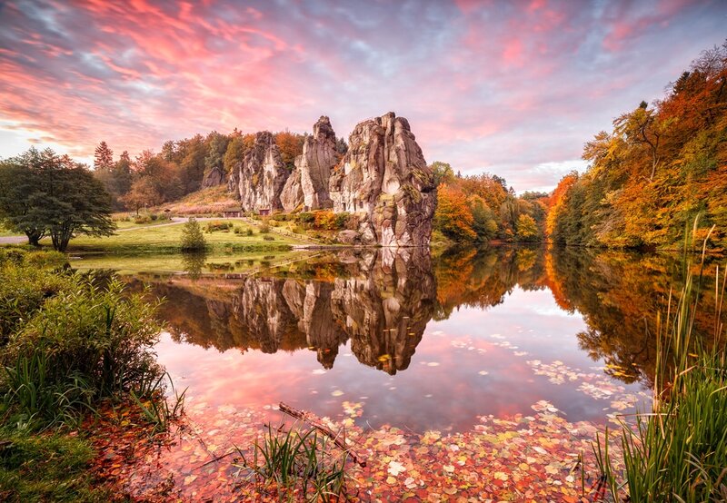 Rock Formations in Lake — Pink, Serene