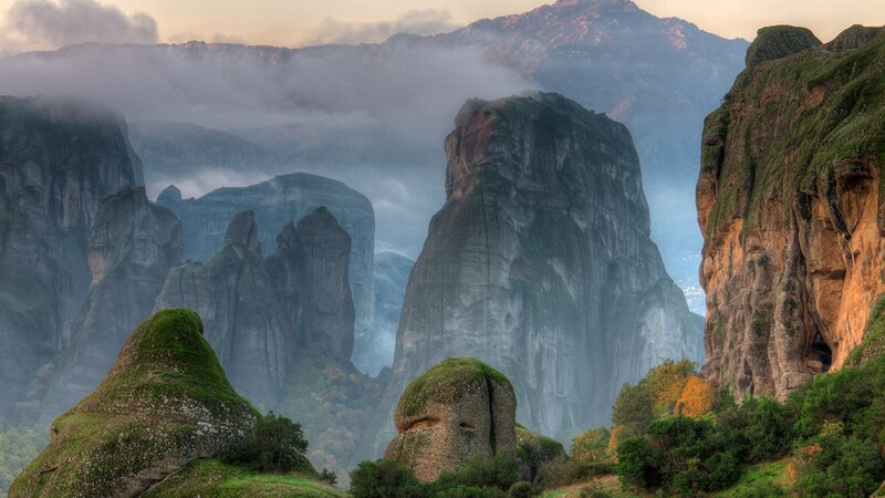 Rock Formations in Mountains — Green, Serene