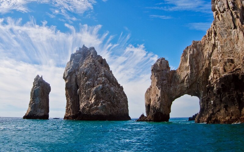 Rock Formations in Ocean — Blue, Dramatic, Afternoon, Photograph, Sky, Clouds
