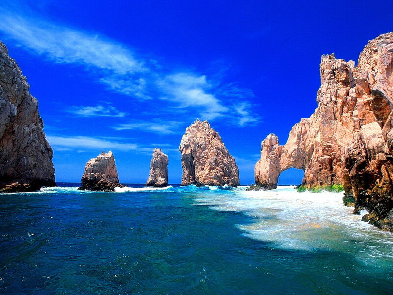 Rock Formations in Ocean — Blue, Dramatic, Afternoon, Photograph, Sky