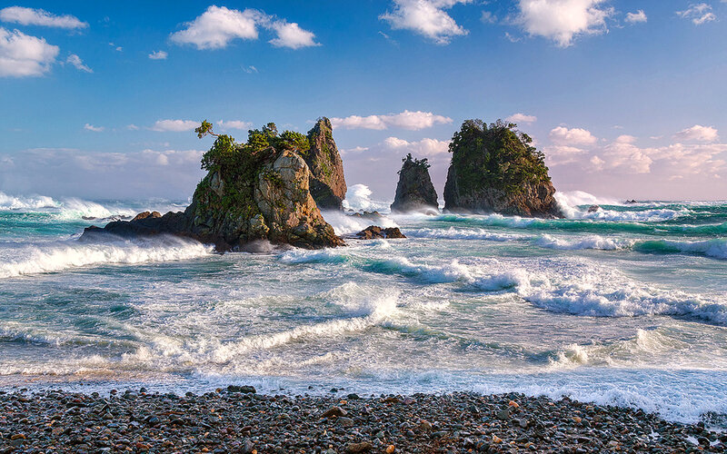 Rock Formations in Ocean — Blue, Dramatic, Afternoon, Photograph, Waves