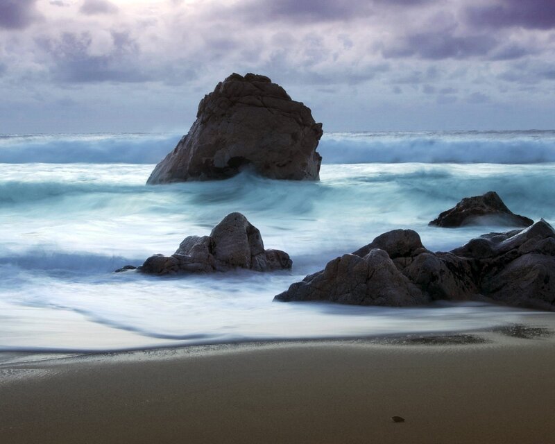 Rock Formations in Ocean — Blue, Dramatic, Night