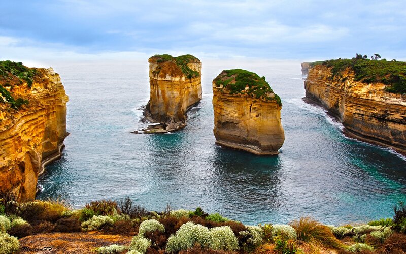 Rock Formations in Ocean — Blue, Dramatic, Photograph, Cliffs