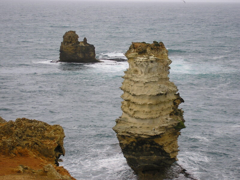 Rock Formations in Ocean — Blue, Dramatic, Photograph, Seagull