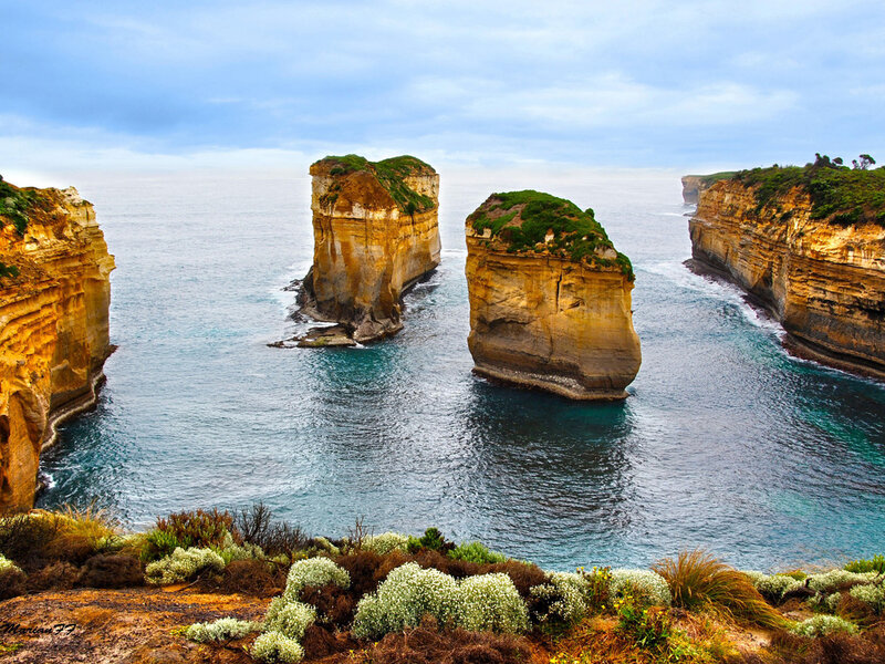 Rock Formations in Ocean — Blue, Dramatic, Photograph
