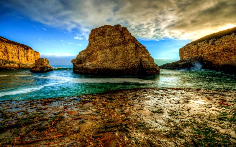 Rock Formations in Ocean — Blue, Dramatic, Sunset, Photograph, Cliffs