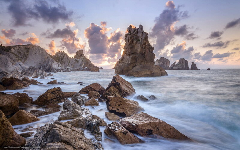 Rock Formations in Ocean — Blue, Dramatic, Sunset, Photograph, Rocks, Clouds