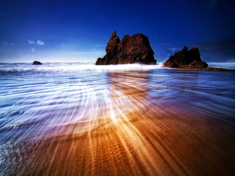 Rock Formations in Ocean — Blue, Dramatic, Sunset, Photograph, Sky