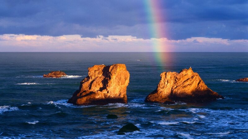 Rock Formations in Ocean — Blue, Dramatic, Sunset, Photograph