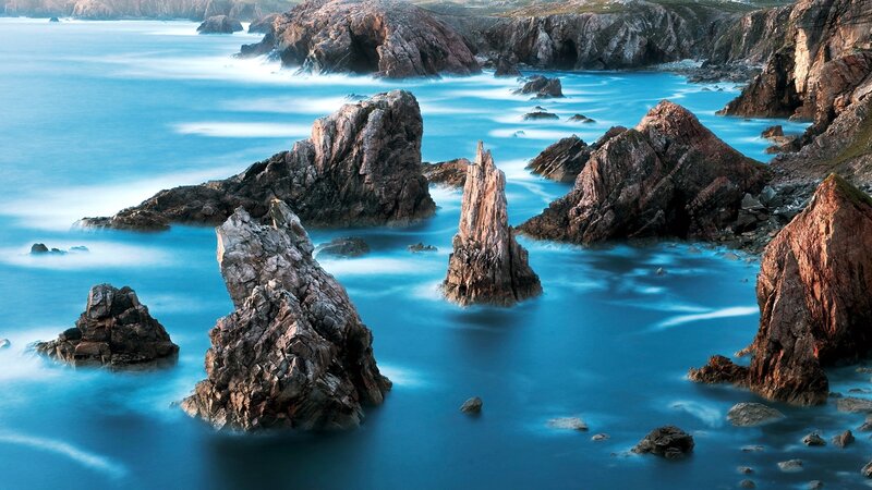 Rock Formations in Ocean — Blue, Serene, Photograph, Cliffs