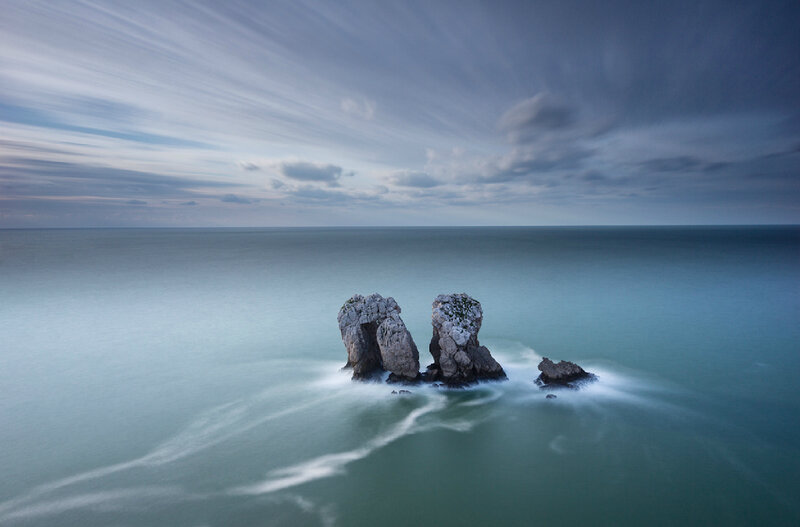 Rock Formations in Ocean — Blue, Serene, Photograph