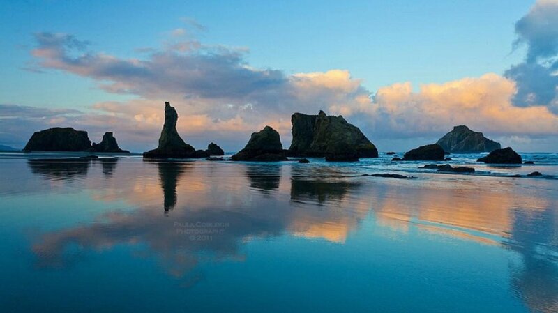 Rock Formations in Ocean — Blue, Serene, Sunset