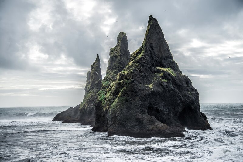 Rock Formations in Ocean — Gray, Dramatic, Photograph
