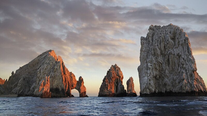 Rock Formations in Ocean — Gray, Dramatic, Sunset, Photograph