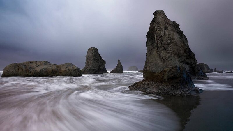 Rock Formations in Ocean — Gray