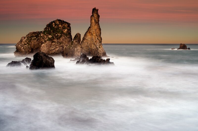Rock Formations in Ocean — Pink, Serene, Sunset