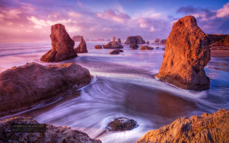 Rock Formations in Ocean — Purple, Dramatic
