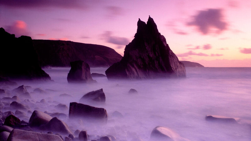 Rock Formations in Ocean — Purple, Serene