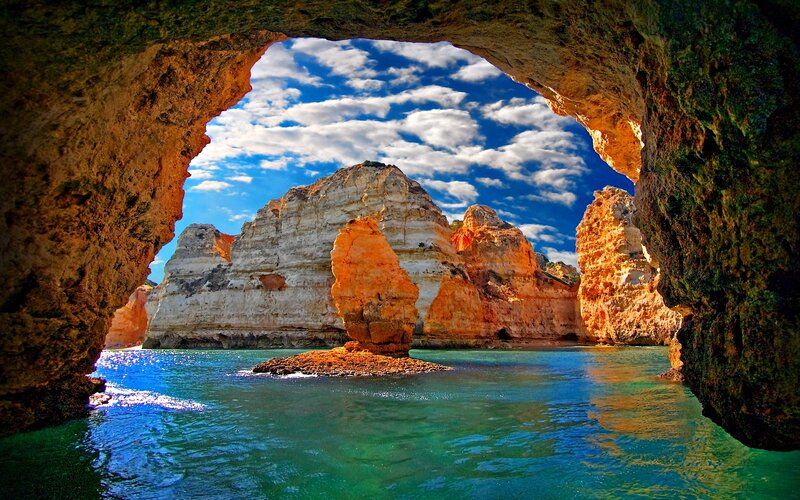 Rock Formations in Sea — Blue, Dramatic, Afternoon