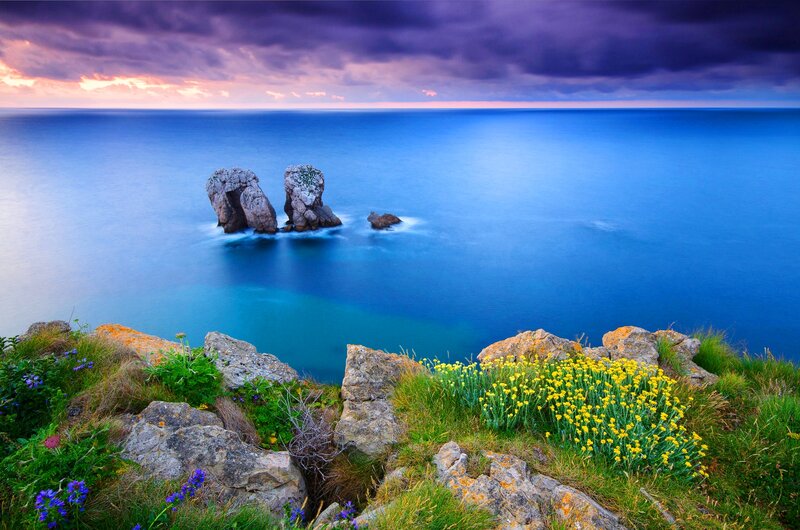 Rock Formations in Sea — Blue, Dramatic
