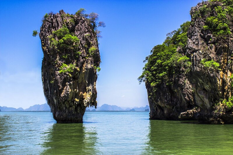 Rock Formations in Sea — Blue, Serene, Afternoon, Photograph, Mountains
