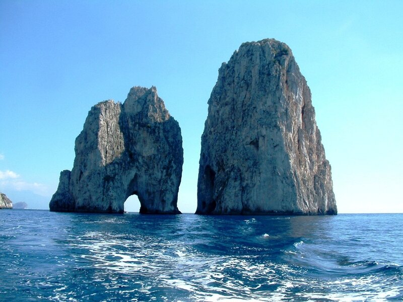 Rock Formations in Sea — Blue, Serene, Afternoon, Photograph, Sky
