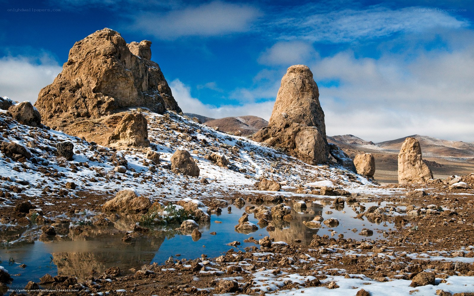 Rock formations in snowy landscape