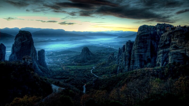 Rock Formations in Valley — Blue, Dramatic, Sunset
