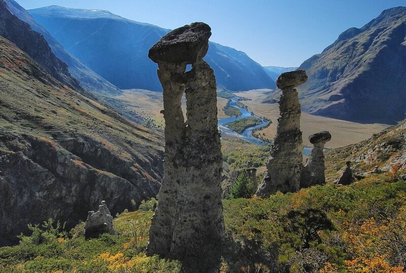 Rock Formations in Valley — Blue, Serene