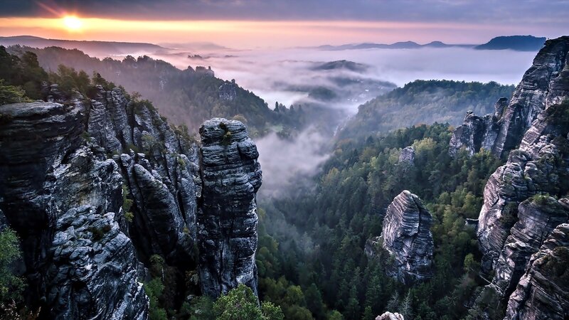 Rock Formations in Valley — Gray