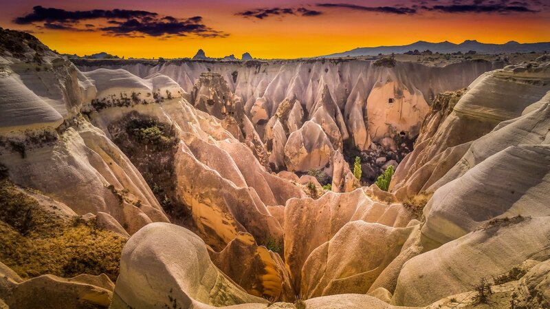 Rock Formations in Valley — Orange, Dramatic, Sunset