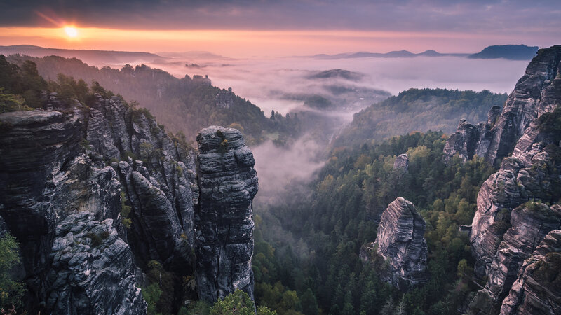 Rock Formations in Valley — Purple, Serene
