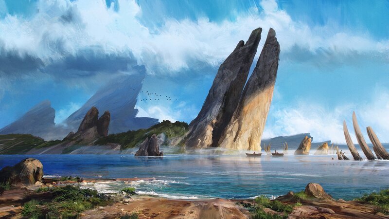 Rock Formations in Water — Blue, Dramatic, Afternoon