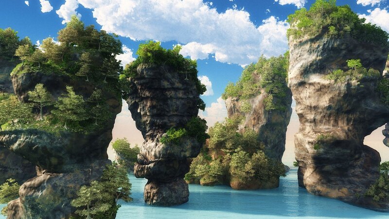 Rock Formations in Water — Blue, Serene, Afternoon